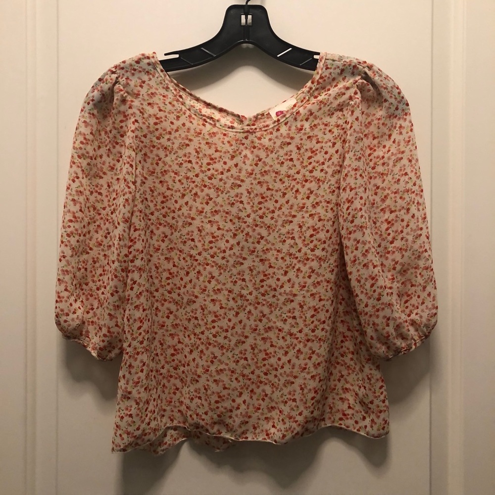 Cream Sheer Floral Top Open Back Kids Large